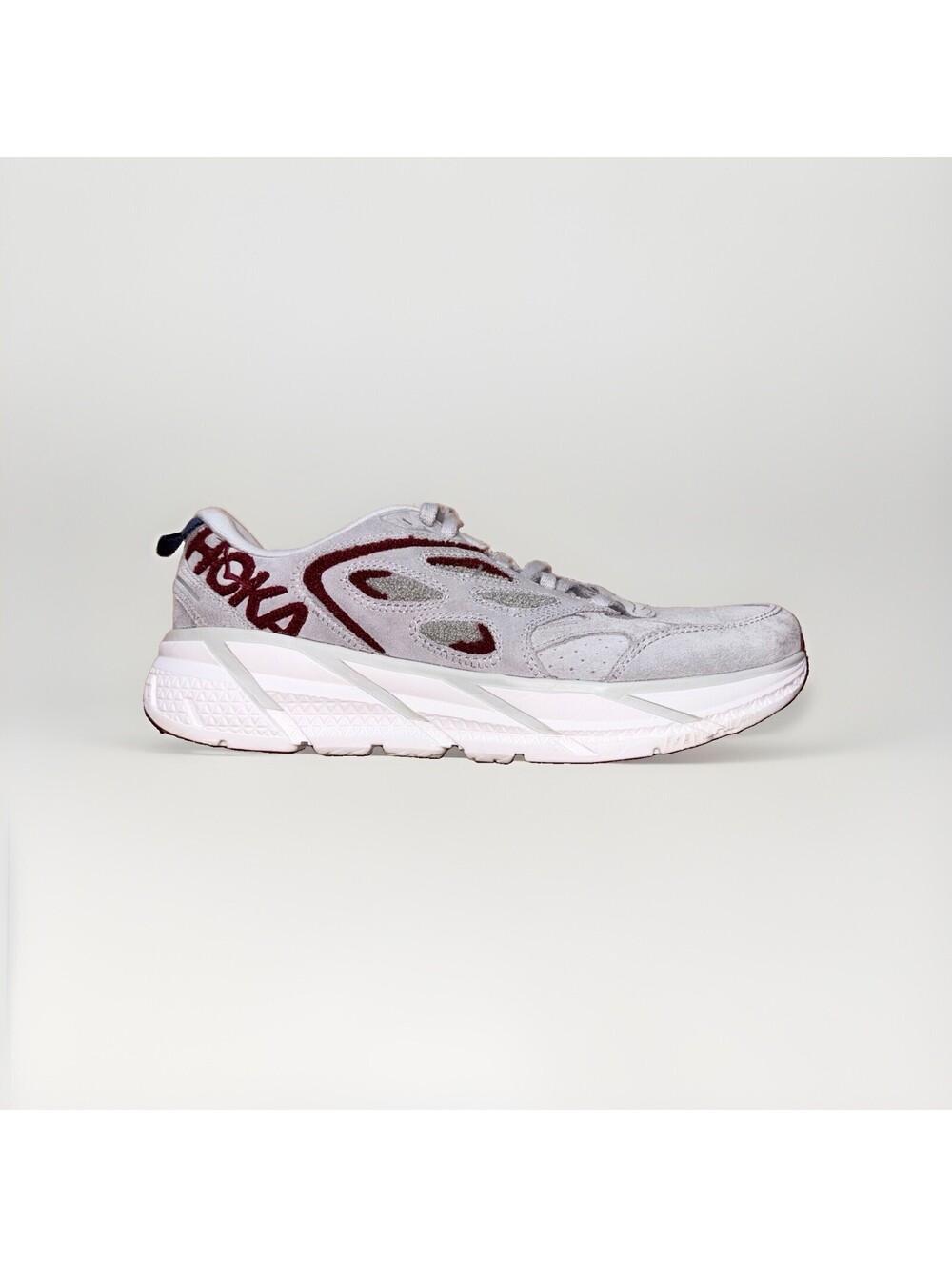 Hoka One One U Clifton L Embroidery Gray Burgundy Sneakers Men Size 10